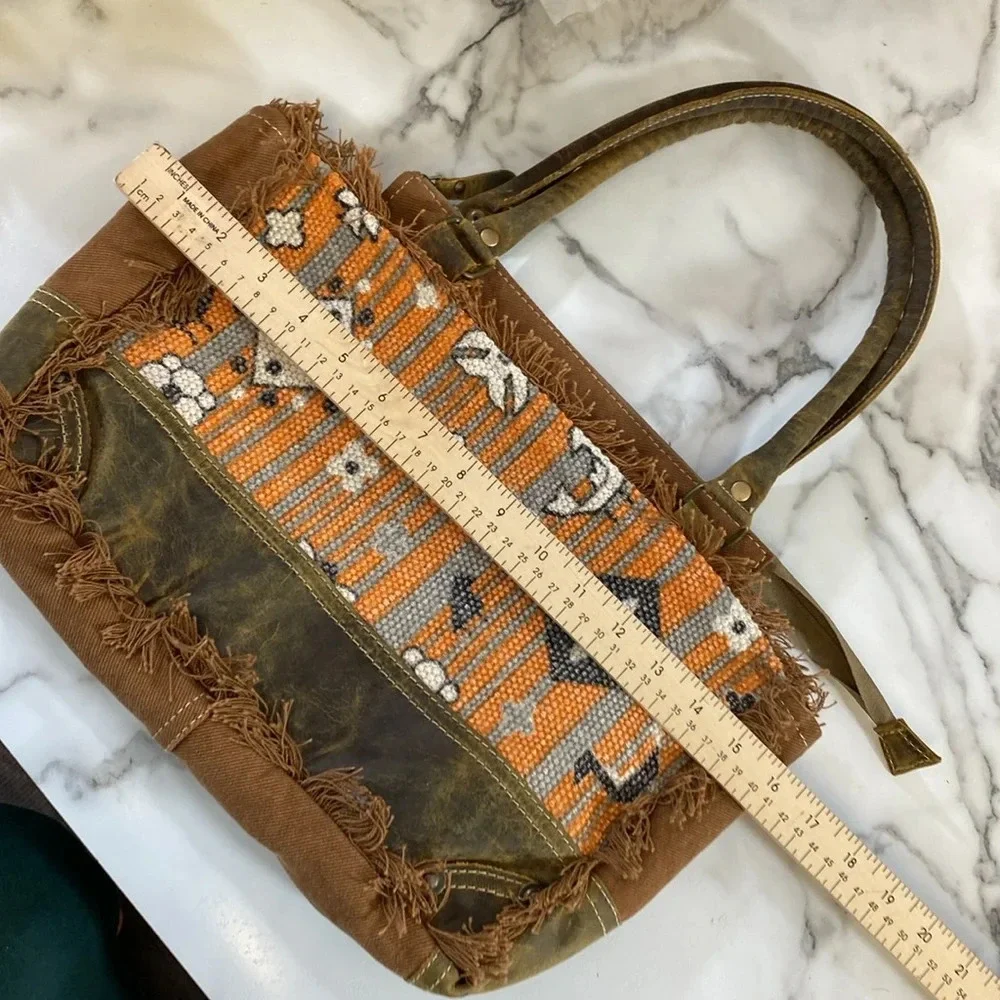 Myra‎ Bag Sequoia Dreams Shoulder Bag Western Brown Tan Cotton Leather Boho